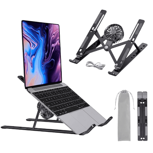 Foldable Ergonomic Laptop Stand with Detachable USB Cooling Fan (Adjustable Height, Anti-Slip Silicone)
