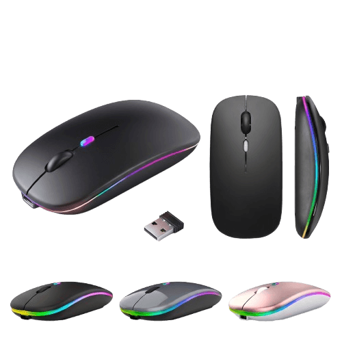 Rechargeable Wireless Mouse with RGB Multi-Light (Dual-Mode Bluetooth 5.2 + 2.4GHz, Silent Clicks)