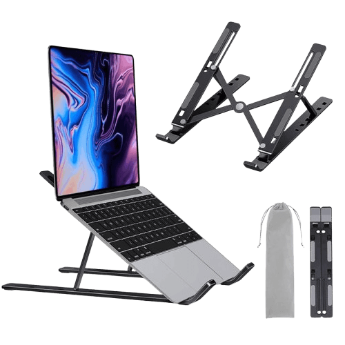 Foldable Ergonomic Laptop Stand with Multi-Angle Height Adjustment & Travel Pouch